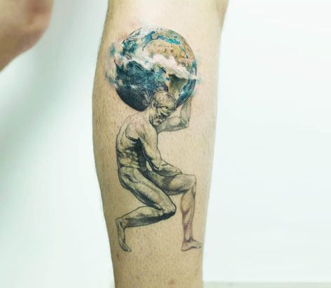 Atlas tattoo by Daniel Berdiel | Photo 27597 Logan Tattoo, Birthday Tattoos, Atlas Tattoo, Atlas Shrugged, Birthday Tattoo, Greek Mythology Tattoos, Tattoo Prices, Mythology Tattoos, Tattoo Artwork