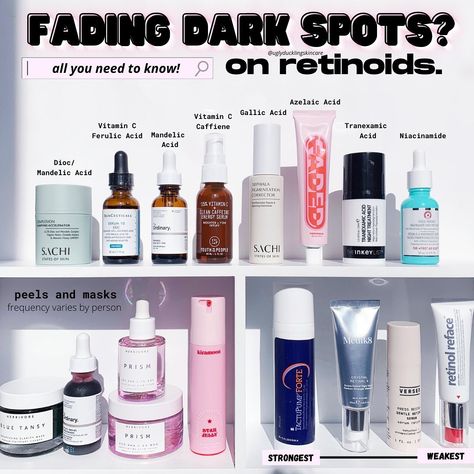 💫not another skincare blog. on Instagram: “🔎🌈FADING DARK SPOTS ON RETINOIDS - MY TOP PICKS (swipe and save for later)🌈🔎 One of the most common questions I've been getting is "can I…” How To Fade Dark Spots On Face, Faded Skincare, Skincare For Dark Spots, Skin Breaking Out, How To Fade, Best Night Cream, Cream For Oily Skin, Dark Spots On Face, Dry Skin On Face