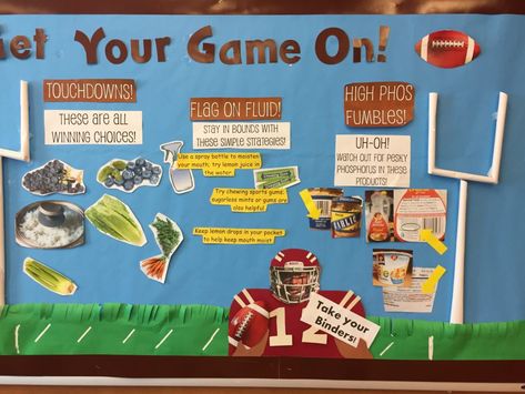 Football Theme Bulletin Board for Dialysis Unit Renal Nutrition, Football Bulletin Boards, Dietitian Career, Nutrition Bulletin Boards, Pe Classroom, Hollywood Classroom, Health Bulletin Boards, Football Rules, Bulletin Boards Theme