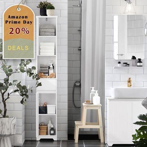 Amazon Exclusive deals of the day up to 60%! Freestanding Bathroom Storage, Tall Bathroom Storage Cabinet, Bathroom Tall Cabinet, Storage Cabinet Shelves, Storage Towers, Tall Cabinet, Toilet Storage, Bathroom Storage Cabinet, Shelf Design