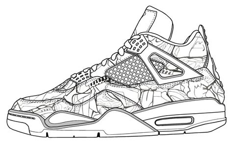 Air Jordan 4 Coloring Page Sneakers Sketch, Sneakers Illustration, Shoe Template, Sneakers Drawing, Jordan Spizike, Shoe Design Sketches, Sneaker Art, Nike Id, Shoes Drawing