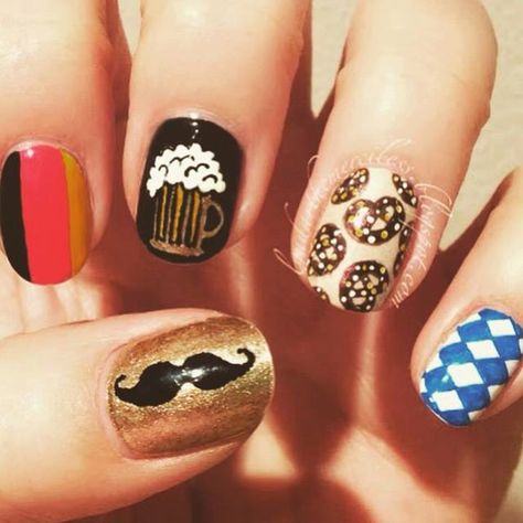 Oktoberfest Nail Art – Rare Dirndl Blog German Nail Art, Oktoberfest Nails Art, German Nails Designs, Octoberfest Nails, Oktoberfest Nails, German Nails, Map Nails, Step By Step Nail Art, 2017 Nails