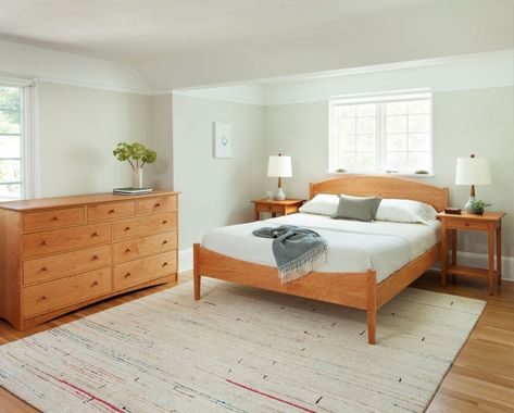 As the unexpected snowy weather hit Portland at the end of February this year, we thought about some of our favorite bedroom vignettes that we would love to curl up in to watch the snow fall. See below for more details on each of these styles and the pieces we paired with them. 1) First up in our round up of Joinery be Shaker Style Bedroom, Shaker Bedroom, Shaker Bed, Shaker Furniture, Living Room Stools, 9 Drawer Dresser, Brown Furniture, Solid Wood Furniture, Shaker Style