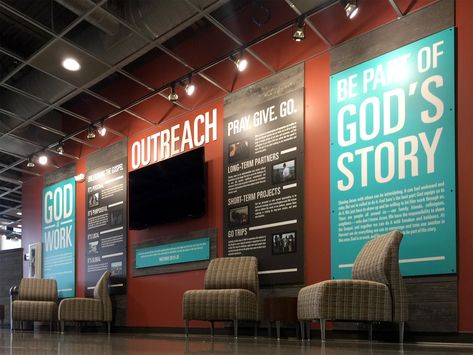 Church Welcome Center Ideas, Publicity Ideas, Church Bulletin Designs, Church Signage, Church Lobby Design, Church Welcome Center, Kids Church Decor, Harvest Church, Church Foyer