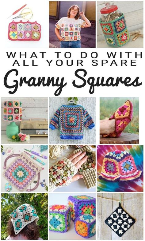 lots of ideas to use spare and practice crocheted granny squares to make beautiful and useful things Different Type Of Granny Squares, What Can You Do With Granny Squares, What To Make From Granny Squares, Granny Square Uses, Things To Do With Granny Squares, What To Make With Granny Squares, Granny Square Ideas Projects, Things To Make With Granny Squares, Granny Square Projects Ideas