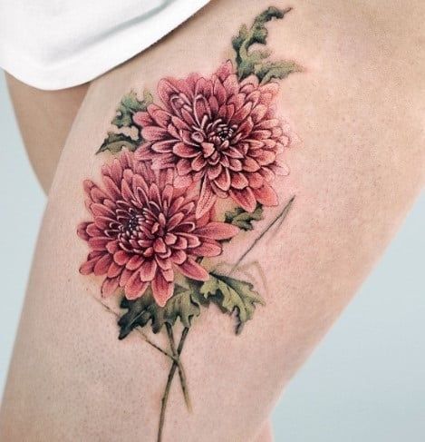 15 Most Beautiful Chrysanthemum Tattoo Designs, Chrysanthemum tattoo minimalist, Chrysanthemum Forearm Tattoo, Delicate Chrysanthemum Tattoo, Blooming Chrysanthemum tattoo, Chrysanthemum Flower Outline tattoo, Mum Flowers Tattoo, Chrysanthemum Tattoo Design, Chrysanthemum Tattoos, Flower Outline Tattoo, Chrysanthemum Flower Tattoo, Dahlia Tattoo, Mum Tattoo, Flower Tattoo Ideas, Flower Thigh Tattoos