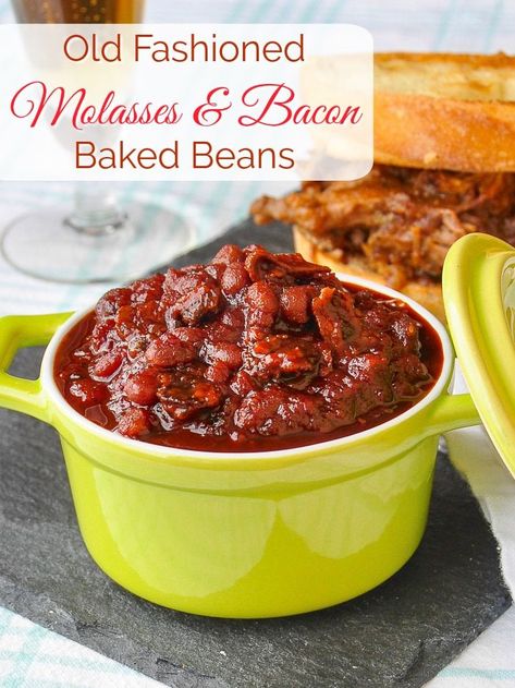 Old Fashioned Molasses and Bacon Baked Beans. This easy recipe has all the flavour of grandma's baked beans. Once they are in the oven, all you need is plenty of patience to let these slow cook to perfection. #sidedishes #BBQsidedishes #barbecuesidedishes #oldfashionedrecipes #economicalrecipes Molasses Baked Beans, Bacon Baked Beans, Newfoundland Recipes, Baked Beans With Bacon, Barbecue Side Dishes, Baked Beans Recipe, Bbq Side Dishes, Rock Recipes, Baked Bean Recipes