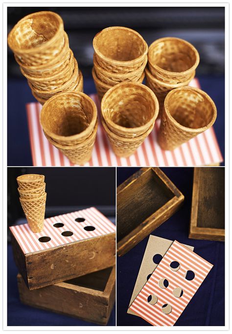 DIY ice cream cone holders for your wedding  categories Details + Decor, DIY Wedding Diy Ice Cream Cone, Ice Cream Cone Holder, Ice Cream Holder, Diy Carnival, Ice Cream Stand, Ice Cream Birthday Party, Ice Cream Theme, Diy Ice Cream, Ice Cream Social