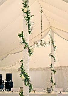 Vines Wrapping Around Pole, Wedding Reception Fairy Lights, Orangery Ideas, Marquee Wedding Reception, Marquee Wedding Decoration, Oct Wedding, Marquee Decoration, Affordable Wedding Flowers, October Wedding Flowers