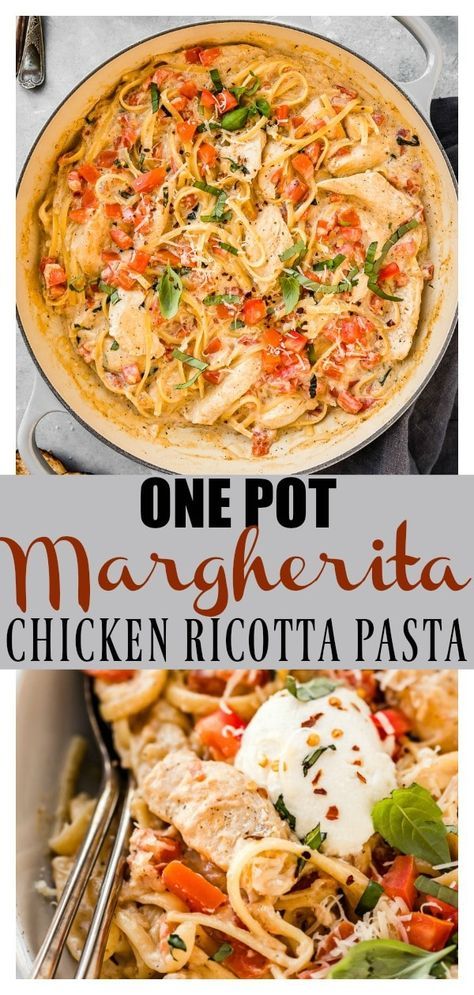 Italian Dish With Chicken, Chicken Margherita Pasta, Chicken Pasta Ricotta Recipes, Chicken Ricotta Cheese Recipes, Chicken Ricotta Crockpot Recipes, Ricotta Chicken Recipes, Pasta Dishes One Pot, Chicken And Ricotta Recipes, Chicken Ricotta Pasta