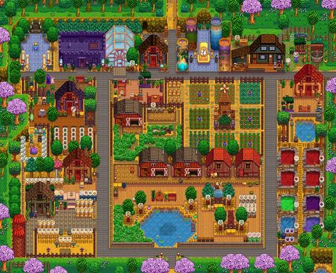 Stardew Valley Regular Farm Layout, Stardew Valley Basic Farm Layout, Stardew Valley Decoration Ideas, Farm Simulator, Stardew Ideas, Stardew Valley Farm, Stardew Farms, Stardew Valley Tips, Stardew Valley Layout