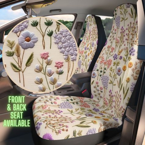 Lavender Spring Car Seat Covers - Instantly refresh and transform your vehicle's interior - Custom printed and hand-finished for a beautiful and unique look - Suitable for front and/or back seats, adding fun and style to your journeys - Aesthetic and functional gift for car owners on birthdays, Christmas, and more * Please note that the pattern is printed faux embroidery. The seat cover is flat and smooth without real stitches. Spacious0 Assurance: 🚀 Free shipping from our production partner in Floral Car Accessories, Floral Car Interior, Floral Car Decor, Cute Seat Covers For Cars, Decorating Car Interior, Inside Car Aesthetic, Seat Covers For The Car, Cottagecore Car, Diy Car Seat Cover