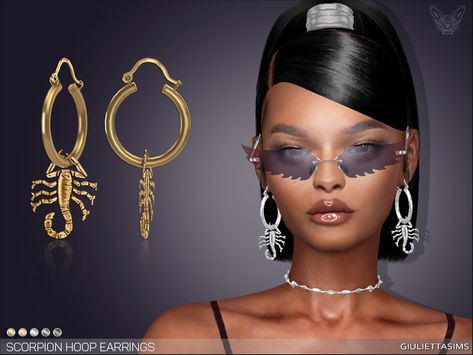 Sims 4 — Scorpion Hoop Earrings by feyona — * 5 swatches * Base game compatible, feminine style choice, disallowed for Sims 4 Mac, The Sims 4 Custom Content, Sims 4 Challenges, Lucite Bracelets, Sims 4 Downloads, Snake Earrings, Kids Earrings, Sims 4 Cc Finds, Sims 4 Cc