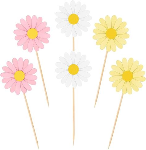 Amazon.com: 36 Pcs Daisy Cupcake Toppers, Pink Flower Cake Topper, Daisy Cake Decorations Toothpicks Chrysanthemum Cupcake Toppers, Spring Daisy Flower Cake Picks for Birthday Wedding Supplies(Mixing colors) : Grocery & Gourmet Food Daisy Flower Cake, Pink Flower Cake, Cupcakes Flores, Daisy Cupcakes, Flower Cake Topper, Spring Party Decorations, Daisy Cake, Daisy Baby Shower, Spring Daisy