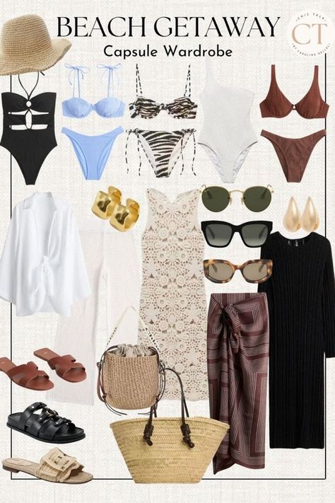 Need a cute swimsuit and cover-up to wear on your beach getaway or pool day? CHIC TALK is sharing her capsule wardrobe perfect for a summer beach day. From sunglasses to sandals find everything you need that you can easily mix and match your entire beach trip and summer season! Follow for more casual chic style guides, summer fashion trends, and 2024 outfit ideas. Beach Day Outfit Summer, Pool Outfit Ideas, Casual Chic Fashion, Pool Outfits, Beach Trends, Street Style Fall Outfits, Basic Wardrobe, Vacay Outfits, Beach Getaway