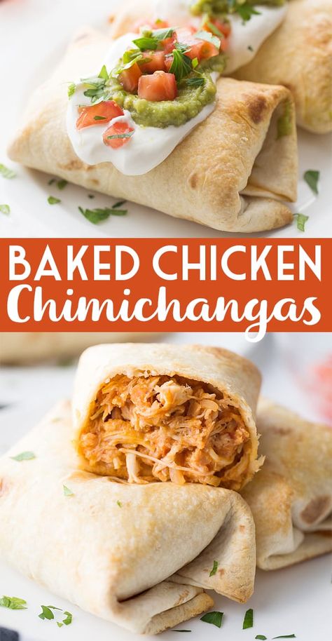 Baked Chicken Chimichangas - Baked chicken chimichangas make for a fun, flavorful alternative to tacos for Taco Tuesday. They're also a super tasty freezer meal! #mexicanrecipe #mexicanfood #chimichangas #easyrecipe #freezermeal #freezerrecipe #halfscratched #tacotuesday Chimichanga Recipe Chicken, Baked Chicken Chimichangas, Chicken Chimichanga, Chicken Chimichangas, Chimichanga Recipe, Parmesan Crusted Pork Chops, Easy Healthy Dinner, Freezer Meal, Baked Chicken Recipes