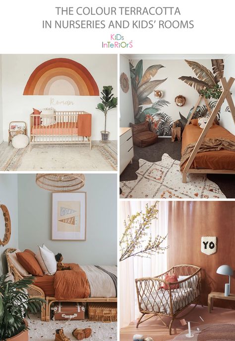 Join us on a terracotta tour of the most beautiful baby nursery and kids' rooms! #kidsinteriors Blush And Terracotta Nursery, Terracotta Nursery Boy, Terracotta Nursery Girl, Terracotta Baby Room, Terra Cotta Nursery, Paint Wall Ideas, Sunrise Nursery, 2023 Nursery, Terracotta Nursery