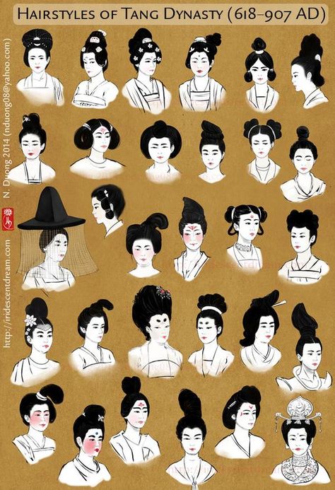 Hairstyles of China's Tang Dynasty Women by lilsuika on DeviantArt Tang Dynasty Hairstyles, Dynasty Hairstyles, Chinese Dynasty, Chinese Hairstyle, Chinese History, Tang Dynasty, Poses References, Hair Reference, Ancient China