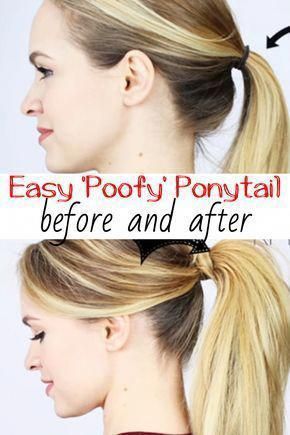 Ponytail Hairstyles - Poofy Ponytail Trick (it's so easy!) - how to bump your hair in a ponytail and make a poofy ponytail #mediumhairideas Poofy Ponytail, Ponytail Trick, Fancy Ponytail, Easy Work Hairstyles, Ponytail Hairstyles Tutorial, Ponytail Tutorial, Pony Hairstyles, Lazy Hairstyles, Ponytail Hairstyles Easy