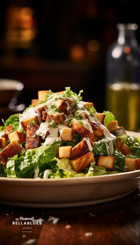 #CrunchyDelight #CaesarSalad #TemptingArtwork #PerfectlyTossed Description: Let your taste buds rejoice with this tempting artwork that captures the irresistible appeal of a crunchy and perfectly tossed Caesar salad. Tempting Food Photography, Caesar Salad Photography, Salad Photoshoot, Caesar Salad Aesthetic, Steak House Salad, Menu Photoshoot, Salad Photography, Aesthetic Recipes, Career Aesthetic