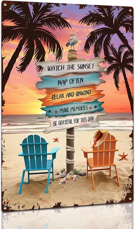 Amazon.com: Funny Beach Tin Sign Decor Vintage Tropical Palm Tree Beach Sunset Metal Signs for Beach Bedroom Beach Bar Wall Decor 8x12 Inch : Home & Kitchen Vintage Beach Signs, Travel Love Quotes, Beach Rules, Bedroom Beach, Palm Tree Beach, Surfboard Decor, Funny Beach, Beach Humor, Palm Trees Beach