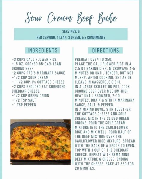 Sour Cream Beef Bake, Beef Bake, Medifast Recipes, Creamed Beef, Lean Protein Meals, Spinach Bake, Baked Chicken Recipes Easy, Hcg Recipes, Lean And Green