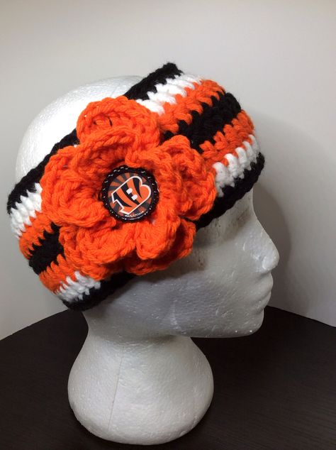 Another Bengals crochet headband $16 Crochet Bengals, Cincinnati Bengals Crochet Patterns, Bengals Crochet, Crochet Bengals Hat, Cleveland Browns Crochet, Crochet 49ers Beanie, Cheetah Crochet Hat Pattern, Beanie Knitting, Beanie Knitting Patterns Free