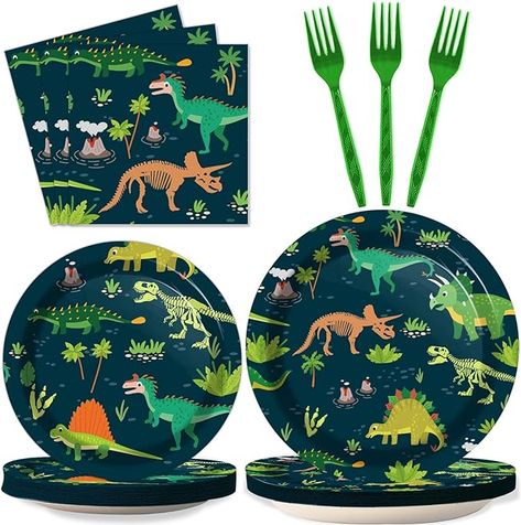 Dinosaur Party Bags, Fossil Dinosaur, Dinosaur Birthday Theme, Dinosaur World, Dinosaur Party Supplies, Dino Birthday Party, Birthday Plate, Dinosaur Theme Party, Party Table Cloth