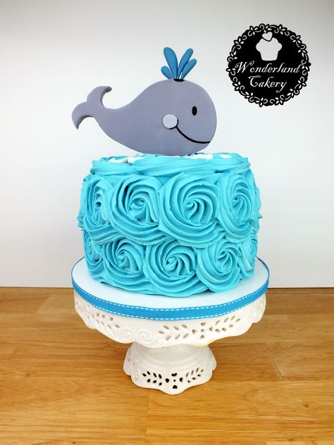 Cake Whale, Whale Birthday Cake, Nautical Birthday Cakes, Buttercream Rosettes, Whale Birthday, Fish Theme, 1 Year Birthday, Nautical Birthday, Ahoy Matey