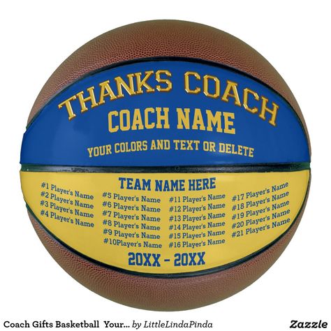 Great Personalized Basketball Coach Gifts. Your Team COLORS, ALL Players Names, Coach, Team NAMES. CLICK: http://giftsforcreativepeople.com/Personalized-Basketball-for-Coaches-CLICK-HERE  Best Basketball Coach Gifts More Gifts for Basketball Coaches Personalized or Not. HERE: http://www.zazzle.com/littlelindapinda/gifts?cg=196910912462895451&rf=238147997806552929 For Custom Designed Personalised Basketball Gifts Call Zazzle Designer Linda for HELP: 239-949-9090 Coach Gifts Basketball, Gifts For Coaches, Basketball Balls, Basketball Team Pictures, Personalized Basketball Gifts, Football Coach Gifts, Gold Basketball, Basketball Coach Gifts, Mini Basketball