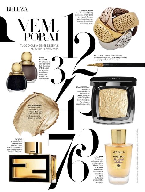 Tom Binns x Lisa Hoffman Beauty Fragrance Cuffs. Harper's Bazaar Brazil - March 2013 Beauty Magazine Layout Design, Cool Magazine Layouts, Beauty Magazine Layout, Lay Out Design, Magazine Layout Ideas, Magazine Yearbook, Fashion Magazine Layout Design, Product Magazine, Magazine Editorial Design