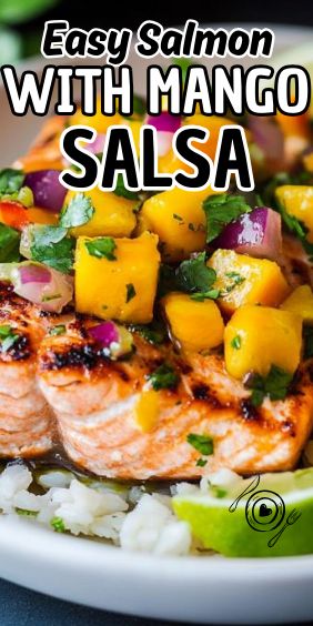 Easy Salmon with Mango Salsa Grilled Salmon With Mango Salsa, Mango Glaze Recipe, Salmon Mango Salsa, Salmon With Mango Salsa, Mango Salmon, Salmon With Mango, Mango Salsa Salmon, Salmon Glaze Recipes, Bbq Salmon