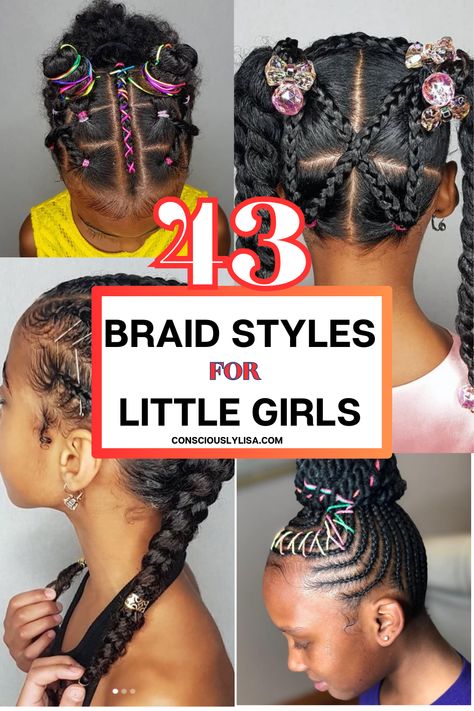 Discover the perfect hairstyle for your little girl's natural hair with these 43 amazing braid styles 🌟 From cute and simple to bold and elegant, we've got the ultimate collection of braid ideas that'll make her feel like a little princess 👑💖 Click through to explore and get inspired! Little Mixed Girl Braid Styles, Girls Hair Braiding Styles, Braided Hairstyles For Little Black Girls Easy, Medium Size Braids, Easy Braid Styles, Natural Braided Hairstyles, Toddler Hairstyles, Braided Hairdo, A Little Princess