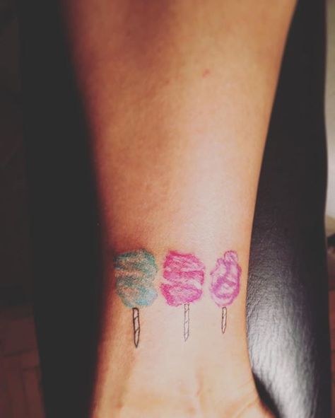 #cottoncandy #cottoncandytattoo #colors #colortattoo #minimal #minimaltattoo #tattoo #tattoooftheday #pink #purple Cotton Candy Tattoo, Candy Tattoo Ideas, Pink Tattoo Ink, Candy Character, Adorable Tattoos, Tattoo Nightmares, Candy Aesthetic, Candy Tattoo, Unicorn Tattoo