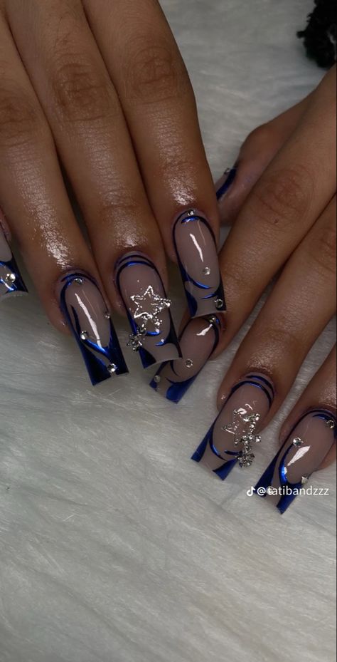 Dark Blue Nails, Blue Acrylic Nails, Metallic Nails, Blue Nails, Makeup Nails, Cute Nails, Nail Inspo, Acrylic Nails, Dark Blue