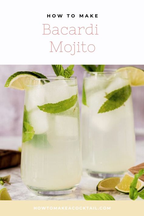 Bacardi Mojito - How to Make A Cocktail Cocktail Recipes Bacardi, Bacardi Mojito Recipe, Bacardi Lime Cocktail Recipes, Bacardi Recipes, Bacardi Rum Drinks, Lime Cocktail Recipes, Bacardi Drinks, Mojito Recipe Pitcher, Bacardi Mojito