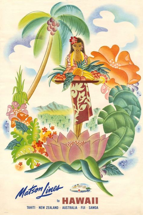 Matson Poster Creature Marine, Hawaiian Travel, Tropical Poster, Hawaii Vintage, Pearl Harbor Attack, Hawaiian Culture, Vintage Hawaii, Hula Girl, Pearl Harbor