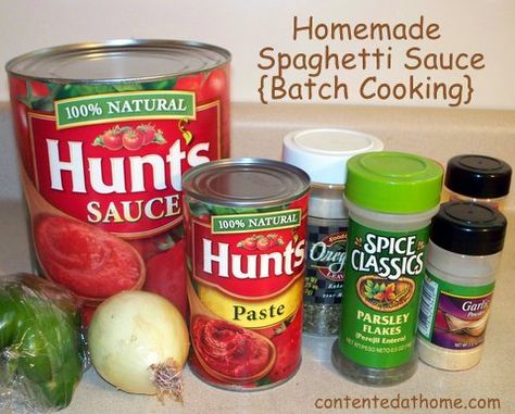 Homemade Spaghetti Sauce {Batch Cooking} Spaghetti Sauce From Canned Tomato Sauce, Spaghetti Sauce Made With Tomato Sauce, Roaster Oven Recipes Electric Pasta, Spaghetti Sauce From Tomato Sauce, Dry Spices, Natural Cooking, Homemade Spaghetti Sauce, Homemade Spaghetti, Grocery Budget