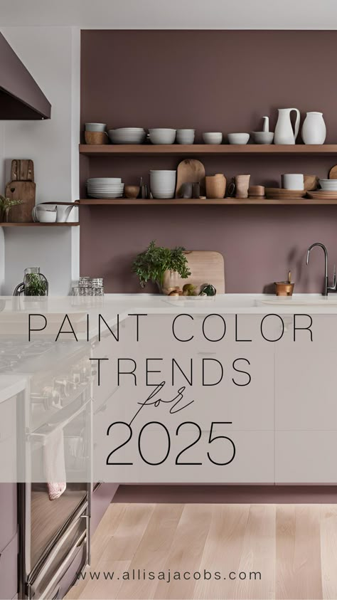 Looking to refresh your space? Check out the top paint color trends for 2025. You might be surprised. From muted colors to nature-inspired tones, there definitely some new directions here. Click through to read the full post. 2025color Trends, Paint 2025 Color Trends, Paint Trends 2025, Colour Trends 2025, 2025 Wall Color Trends, Paint Colors For Home 2025, Muted Color Palette Earth Tones, 2025 Color Trends Home Interior, Color Palette 2025