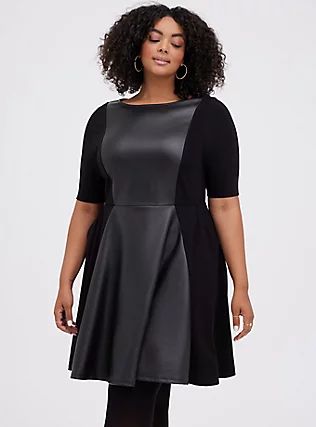 Plus Size Skater Dress, Black Faux Leather Dress, Faux Leather Dress, Tee Shirt Dress, Torrid Dresses, Plus Size Womens Clothing, Deep Black, Leather Dress, Fit Flare Dress