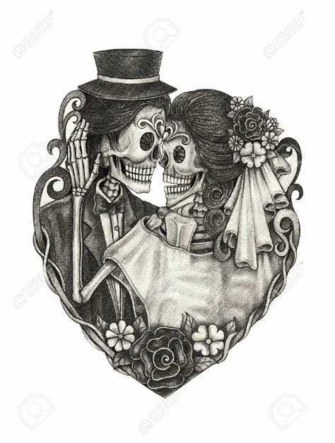 Hand Pencil Drawing, Honey Tattoo, Dead Hand, Skull Day Of The Dead, Day Of The Dead Art, Sugar Skull Tattoos, Skull Wedding, Day Of The Dead Skull, Art Couple