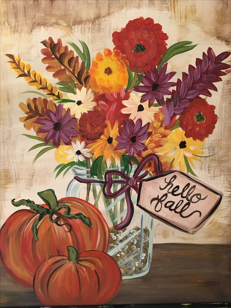 Painted Fall Flowers, Painting Fall Flowers, Fall Flower Paintings On Canvas, Autumn Flowers Painting, Fall Flower Paintings, Fall Flowers Painting, Knife Painting Ideas, Smear Painting, Blue Pics