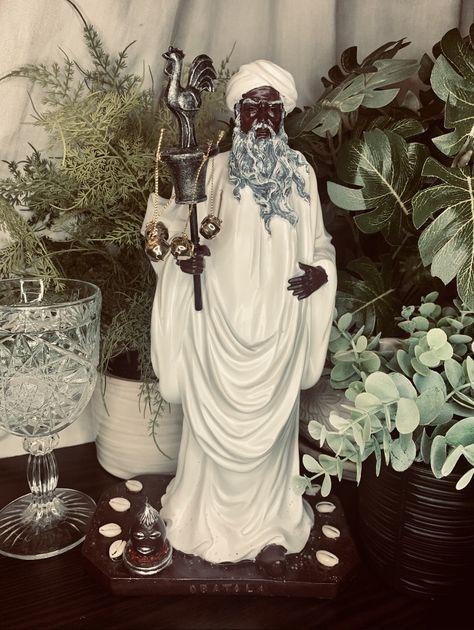 Orisha, white, Altar, Statue Orisha Altar, Orisha Obatala, Yoruba Gods And Goddesses, Yoruba Orishas Deities, Obatala Offerings, Ancestor Altar Ifa, African Mythology, African Royalty, Aesthetic Art