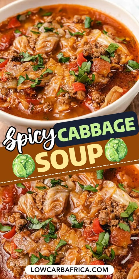 Add some heat to your meal with our Spicy Cabbage Soup. This flavorful and spicy soup is a perfect choice for those who love a bit of a kick in their meals. #SpicySoup #CabbageSoup #FlavorfulMeal Spicy Cabbage Soup Recipe, Spicy Cabbage Soup, Vegetarian Cabbage Soup, Spicy Soup Recipes, Spicy Cabbage, Cabbage Soup Recipe, Oxtail Soup, Cabbage Soup Recipes, Spicy Soup