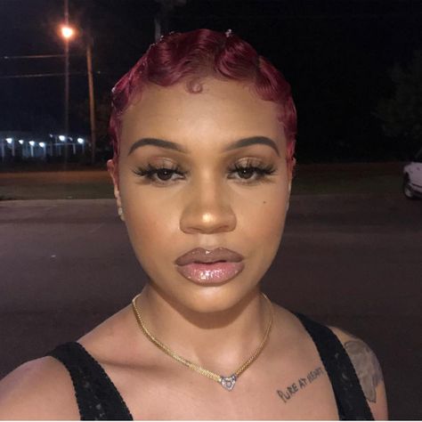 D💎 Red Fingerwaves For Black Women, Burgundy Fingerwaves, Y2k Lifestyle, Finger Waves Short Hair, Finger Wave Hair, Short Natural Curly Hair, Finger Wave, Twa Hairstyles, Waves Hair