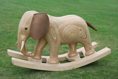 The Rocking Elephant. (JamesHarveryFurniture.com) Ok so my kid will never have this (see the price?) but it is beautiful! Rocking Elephant, Rocking Horse Plans, Homestead Style, Wood Rocking Horse, Diy Angel Wings, Diy Wings, Rocking Toy, Carved Wood Signs, Wooden Elephant