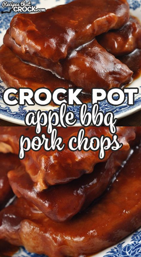 Apple Pork Chops Crockpot, Bbq Pork Chops Crock Pot, Crockpot Snacks, Slow Cooker Pork Chops Recipes, Pork Crockpot, Pork Steak Recipe, Loin Recipes, Pork Dinners, Pork Chop Recipes Crockpot