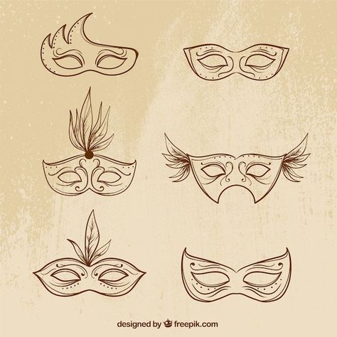 Free vector sketches of masks collection | Free Vector #Freepik #freevector #carnival-mask #carnaval-mask #masquerade-mask #party-mask Masquerade Mask Sketch, Carnival Mask Design, Mascarade Mask Drawing, Person With Mask Reference, Masquerade Mask Drawing Reference, Villain Mask Design, Carnival Mask Tattoo, Mask Drawing Design, Masquerade Sketch