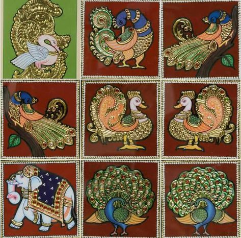 Elephant Tanjore Painting, Tanjore Painting Sketches Peacock, Tanjore Painting On Fabric, Thanjavur Painting, Painting Elephant, Tanjore Art, Mysore Painting, Jewerly Art, Saree Painting Designs