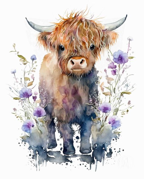 Cow Clipart, Baby Highland Cow, Cow Png, Cow Art, Digital Print Fabric, Arte Floral, Highland Cow, Decor Rustic, Fabric Panels